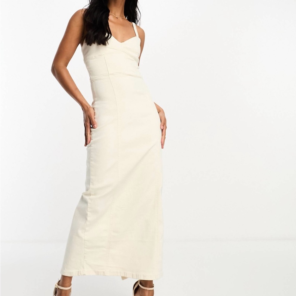 Elegant Cream Maxi Denim Dress